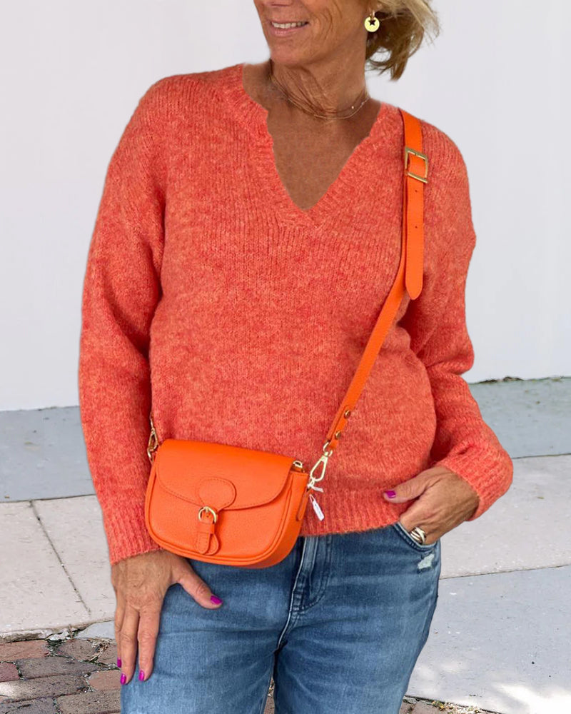 Solid color V-neck Pullovers