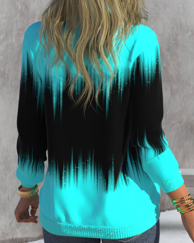 High Neck Gradient Print Sweatshirts