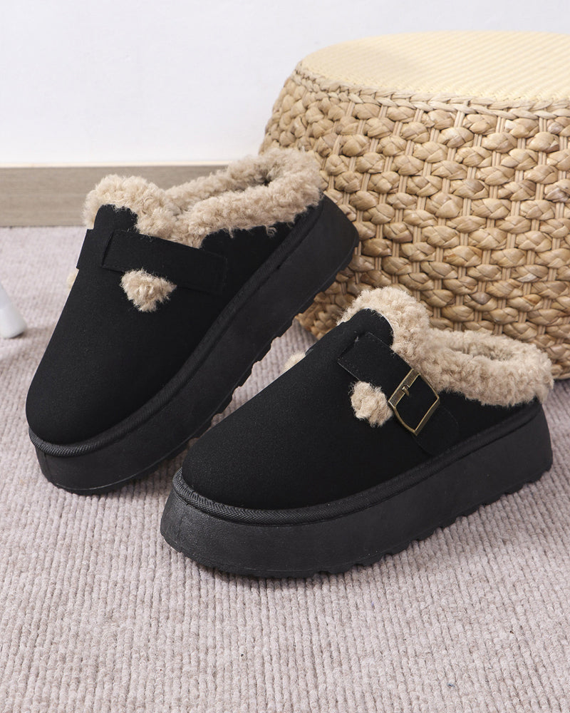 Thick-soled plush buckle warm slippers