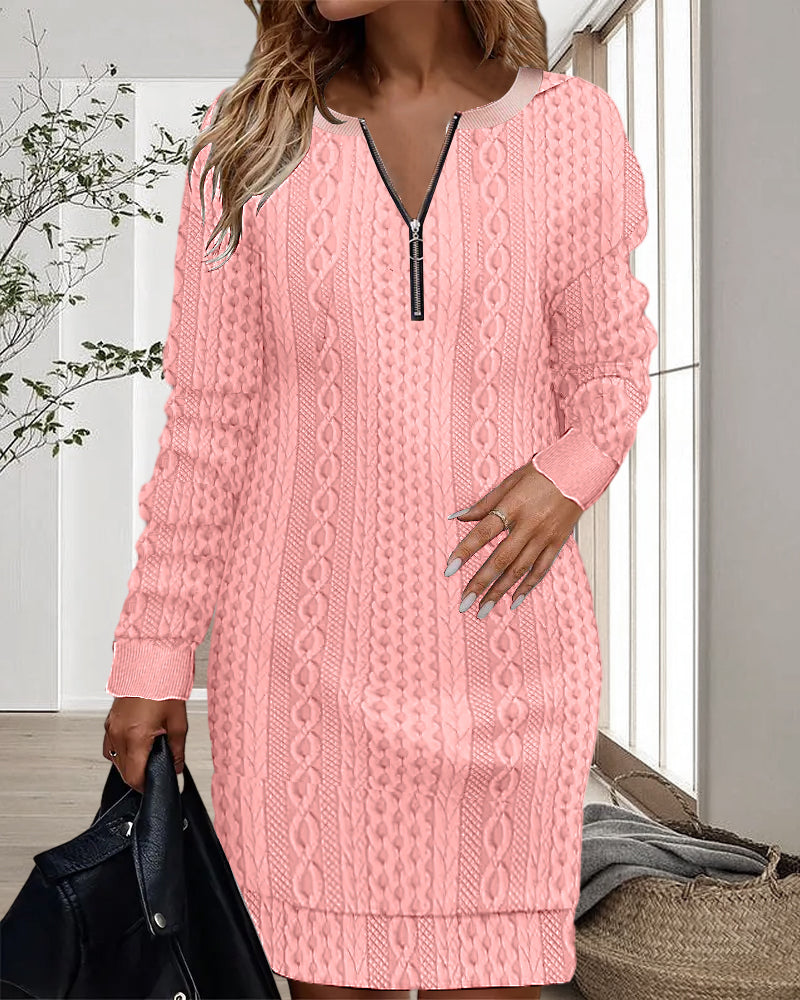 Zipper casual long sleeve dress