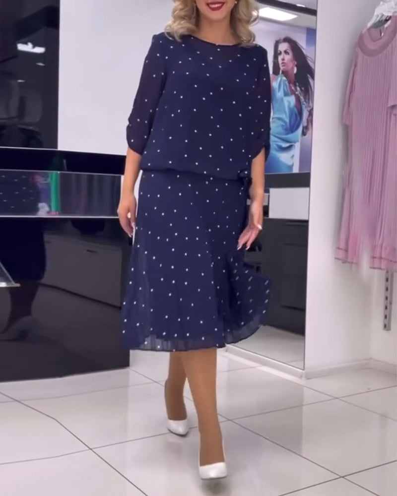 Round collar polka dot casual dress