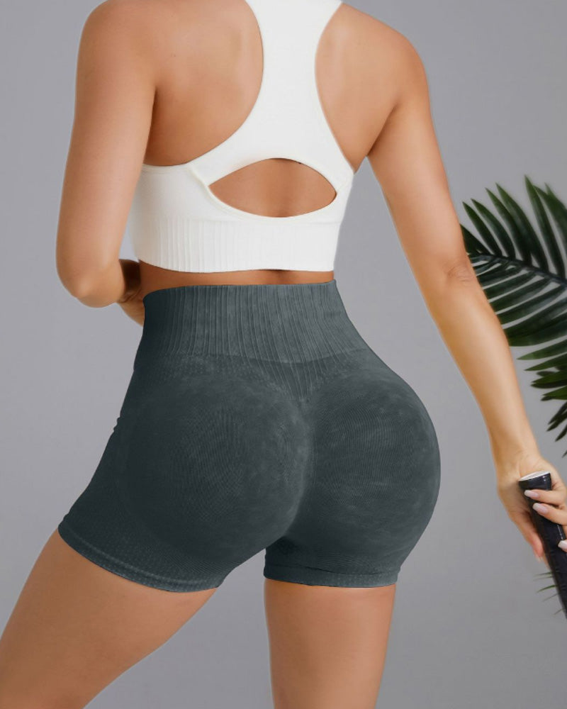 Simple solid color high waist hip shorts