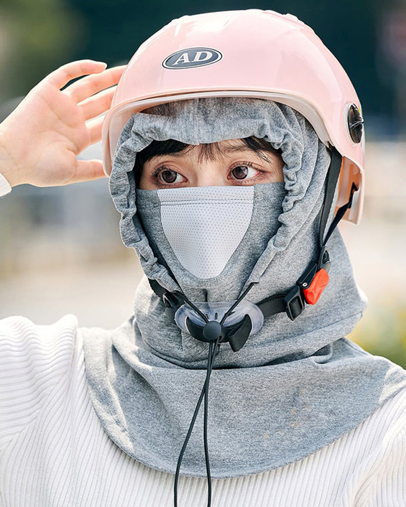 Hooded face mask with neck warmer for cycling