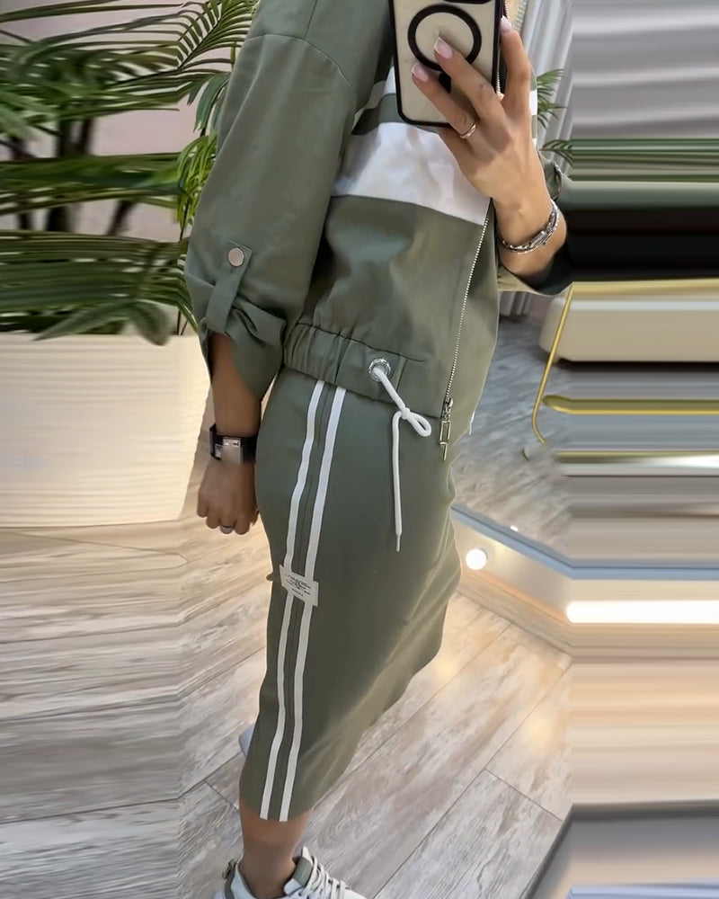 Casual jacket sleeveless dress set