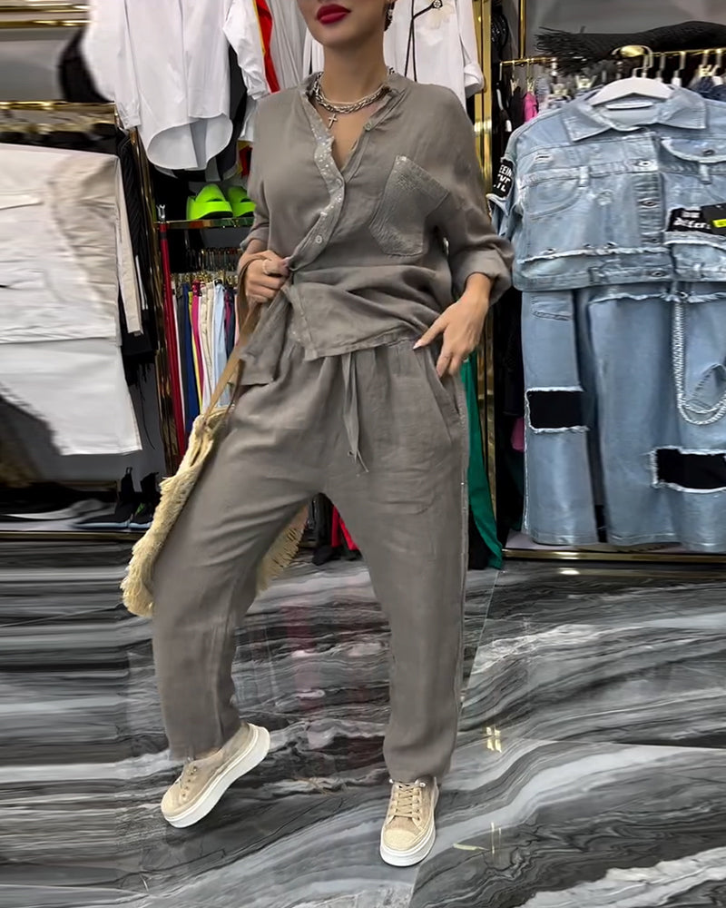 Stand Collar Pocket Casual Suit