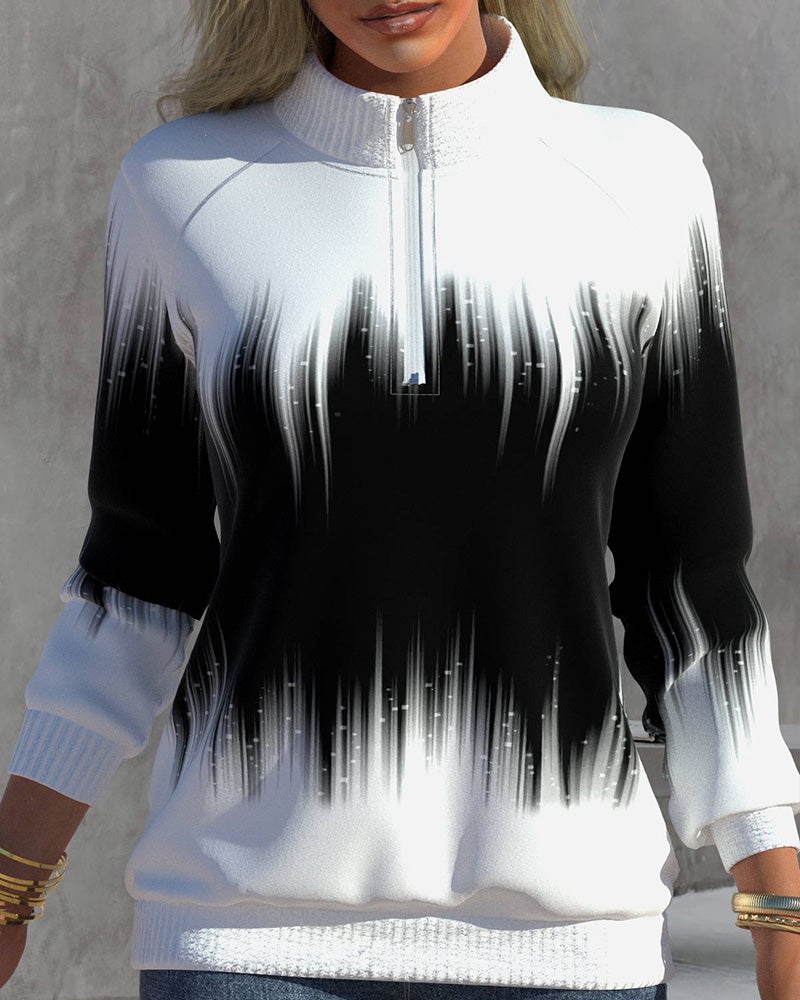 High Neck Gradient Print Sweatshirts