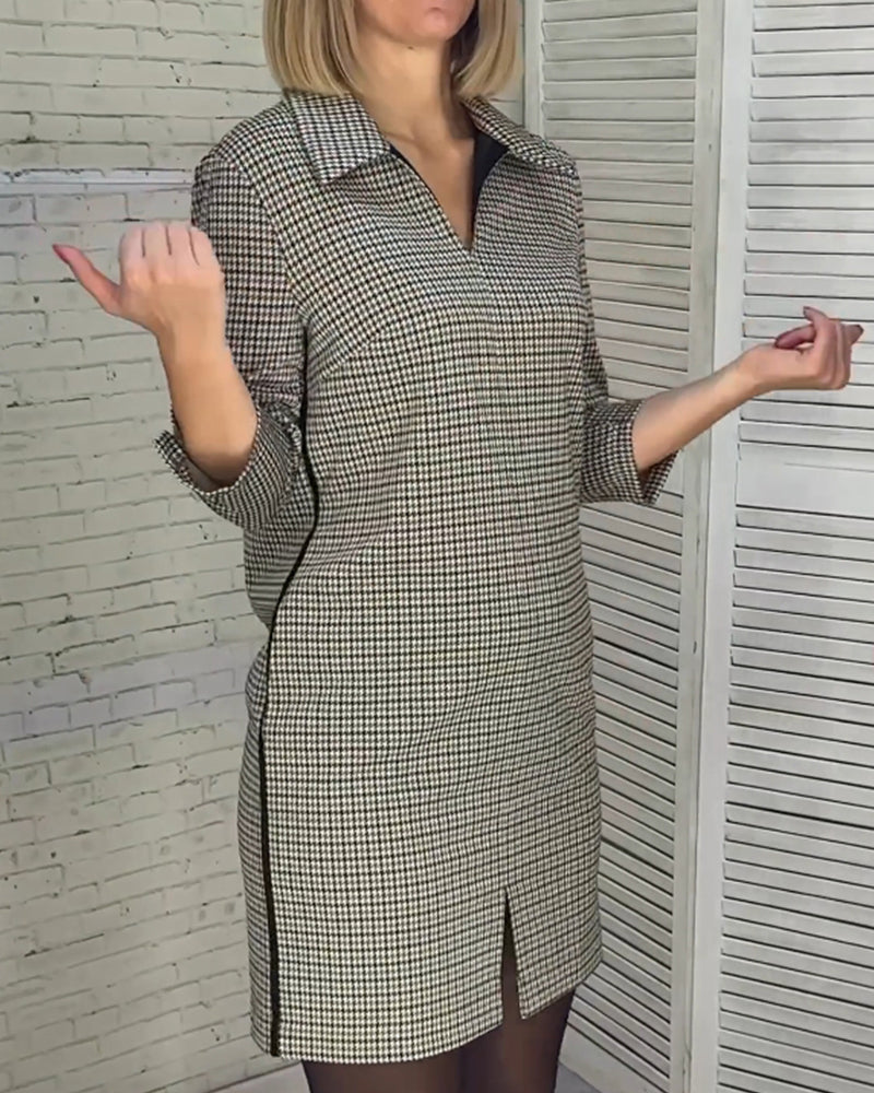 V-neck slit long-sleeved dress