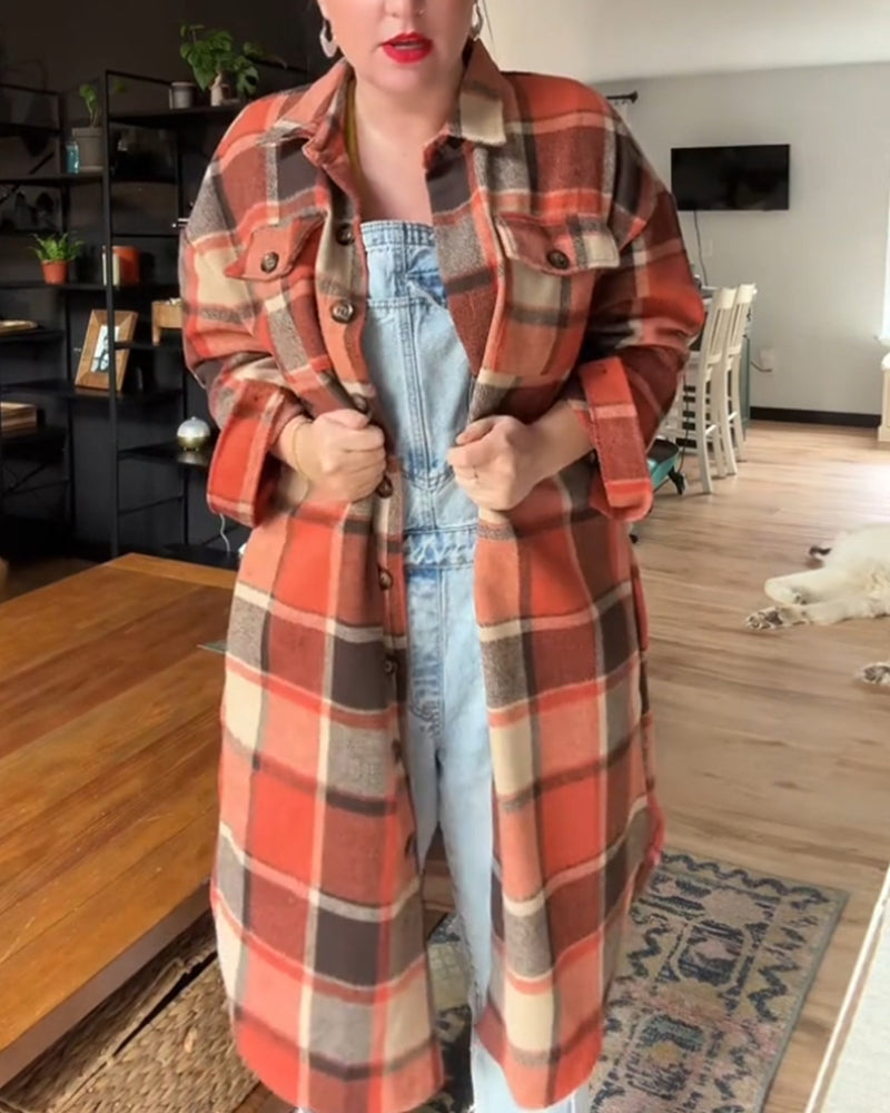 Casual plaid buttons coat