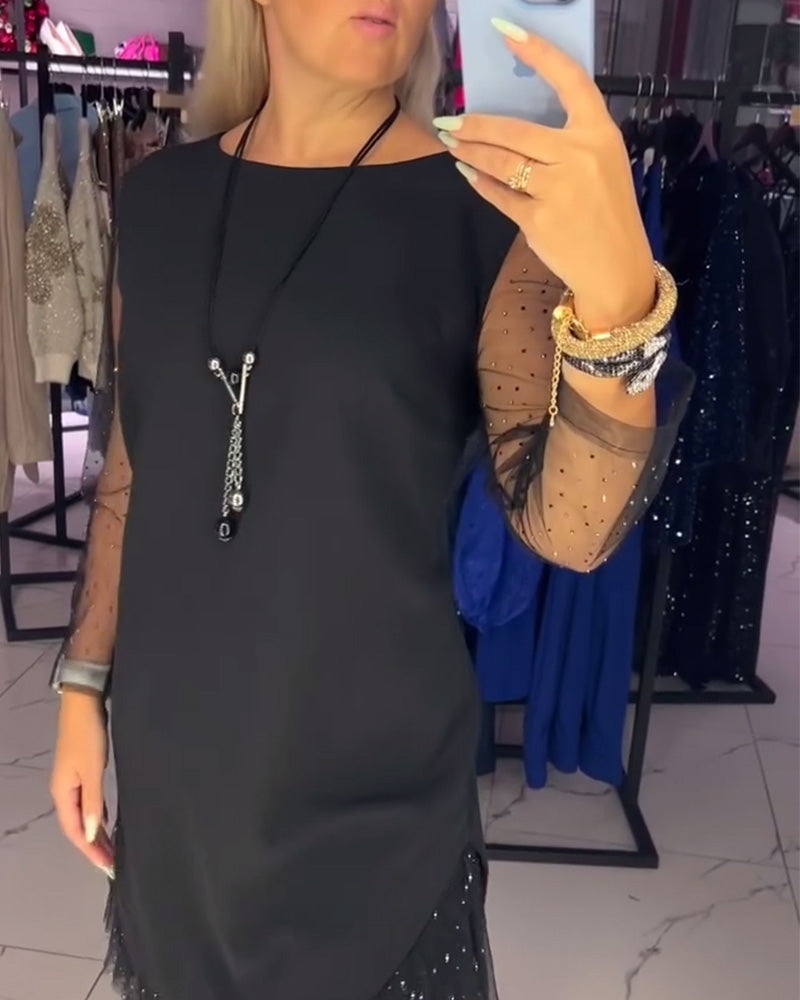 Round Neck Transparent Mesh Stitching Dress