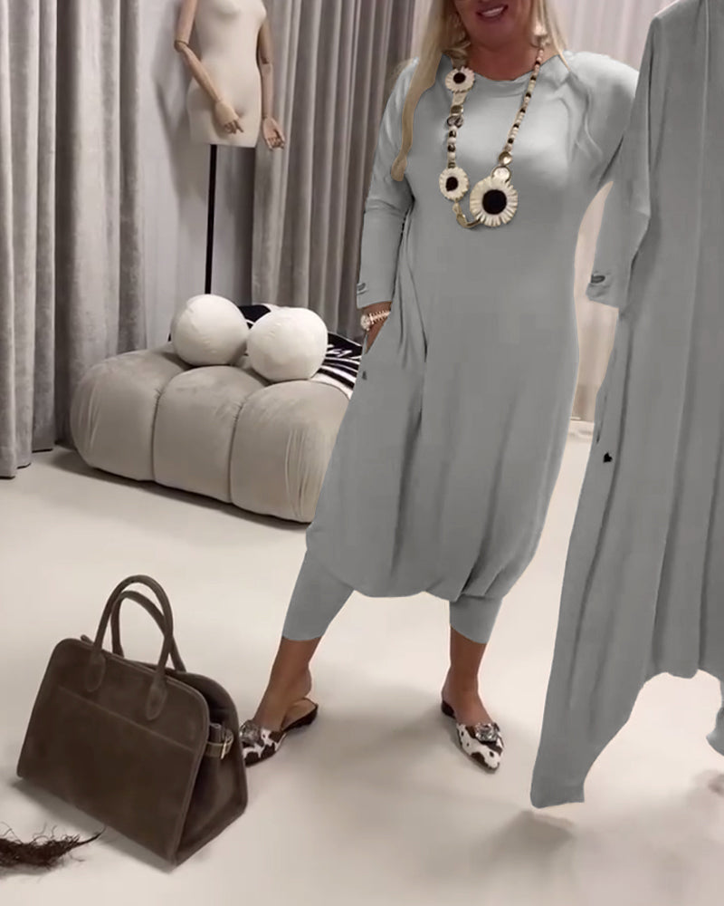 Solid Color Long Sleeve Casual Jumpsuit