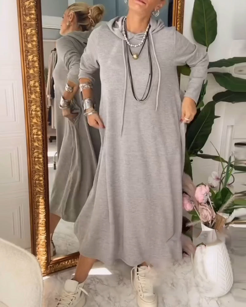 Solid Color Hooded Pocket Dress