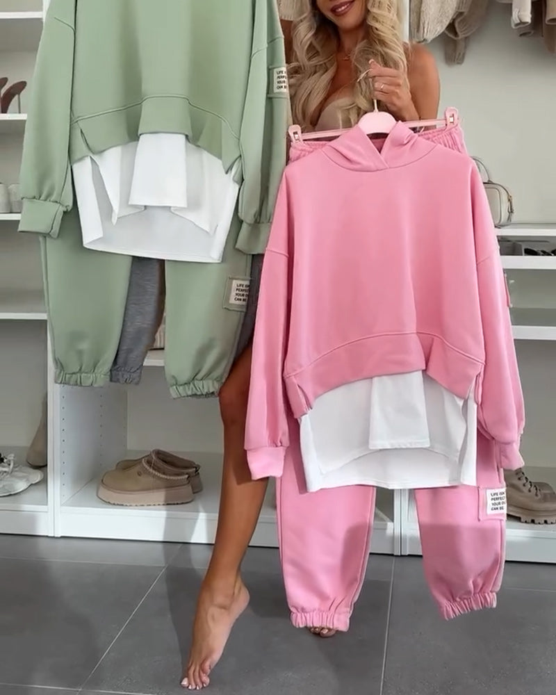 Casual Hooded Sweatshirt and Pants Set