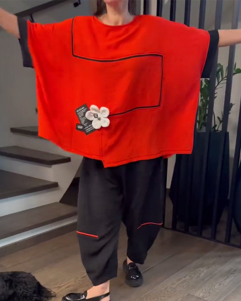 Loose Bloomers Casual Color-Blocking Set