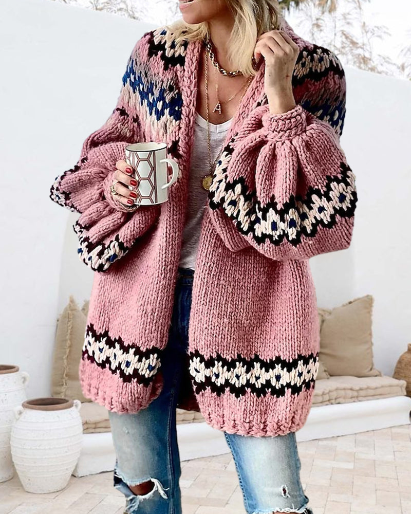 Lantern sleeve printed cardigan