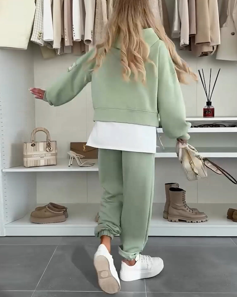 Casual Hooded Sweatshirt and Pants Set