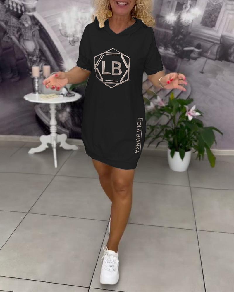 Hooded Lettering Printed Sports Dress