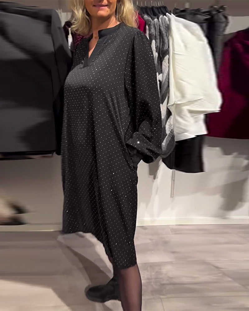 Lantern Sleeve Diamond Print Dress