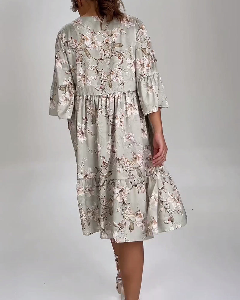 Bell sleeve floral print dress
