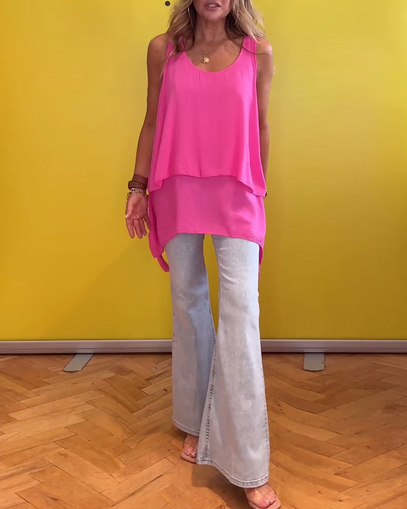 Sleeveless double-layered solid color top