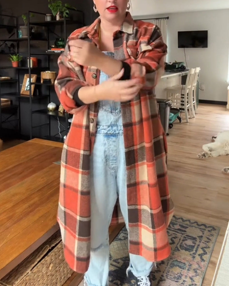 Casual plaid buttons coat