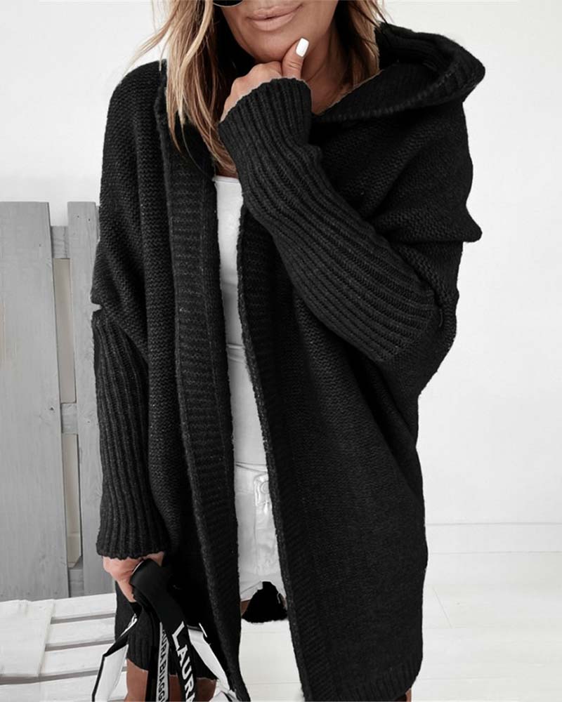 Simple solid color bat hooded cardigan