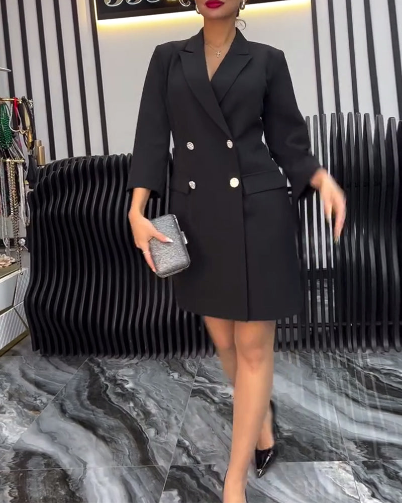 Double Breasted Suit Collar Bow Tie Dress