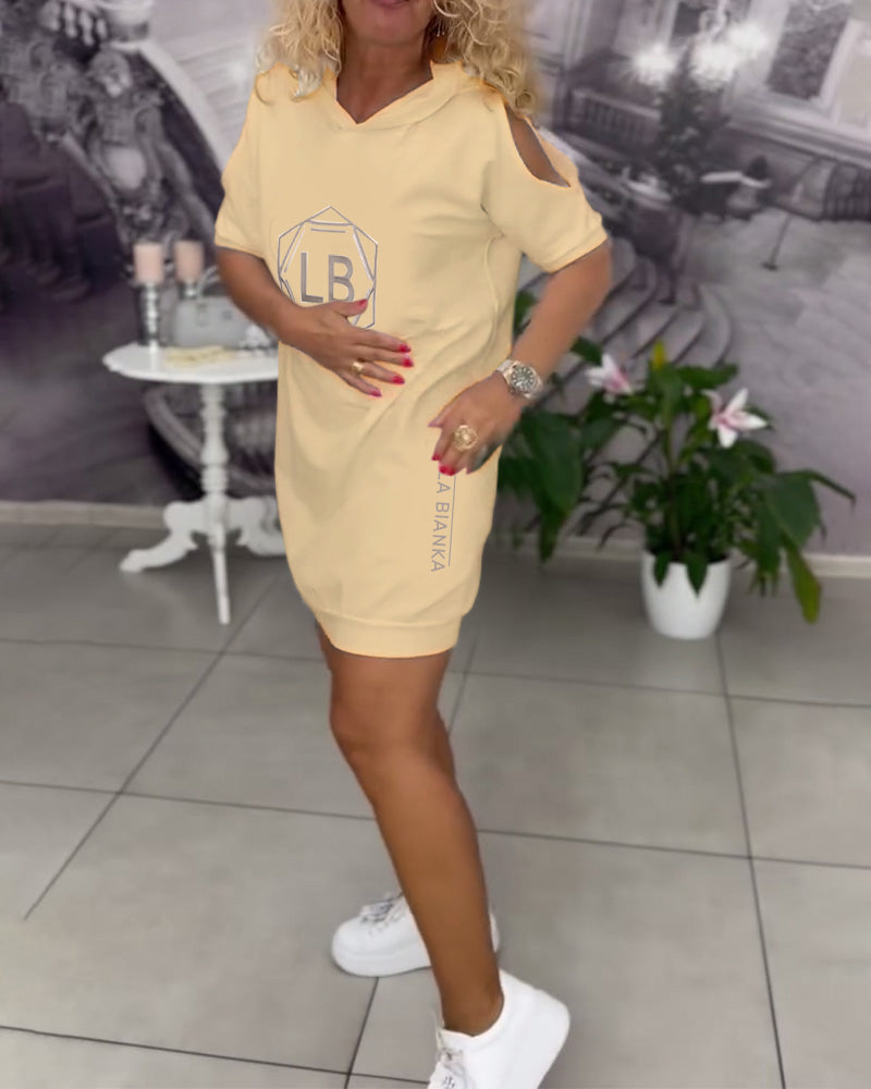 Hooded Lettering Printed Sports Dress