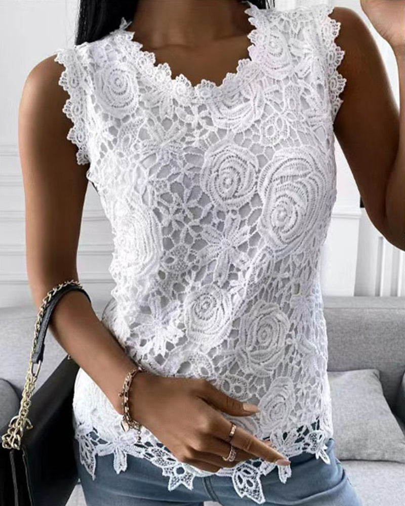 Elegant solid lace tank top