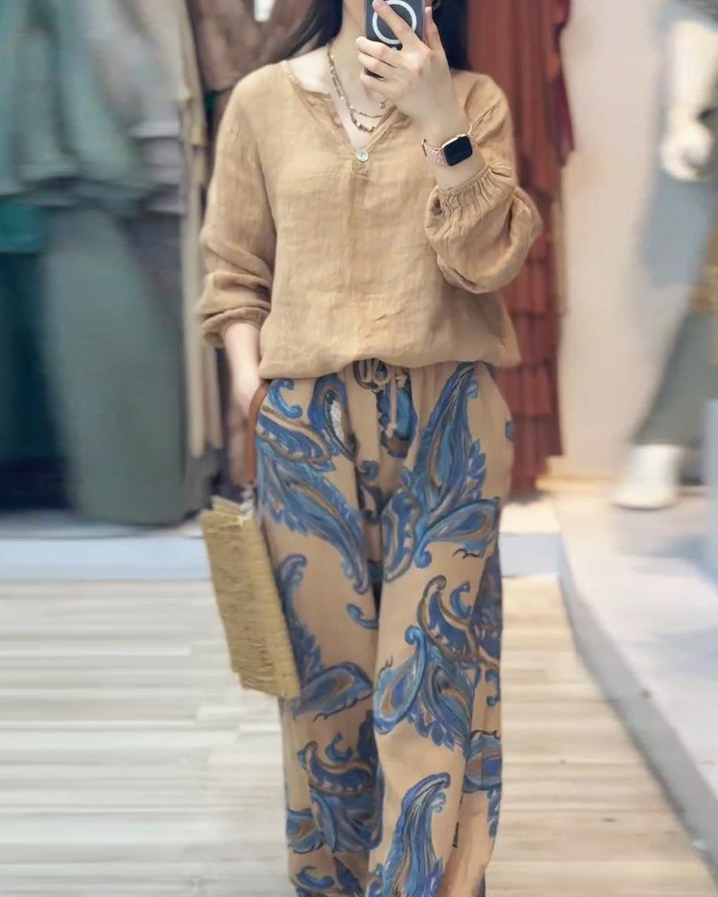 Long sleeve casual print set