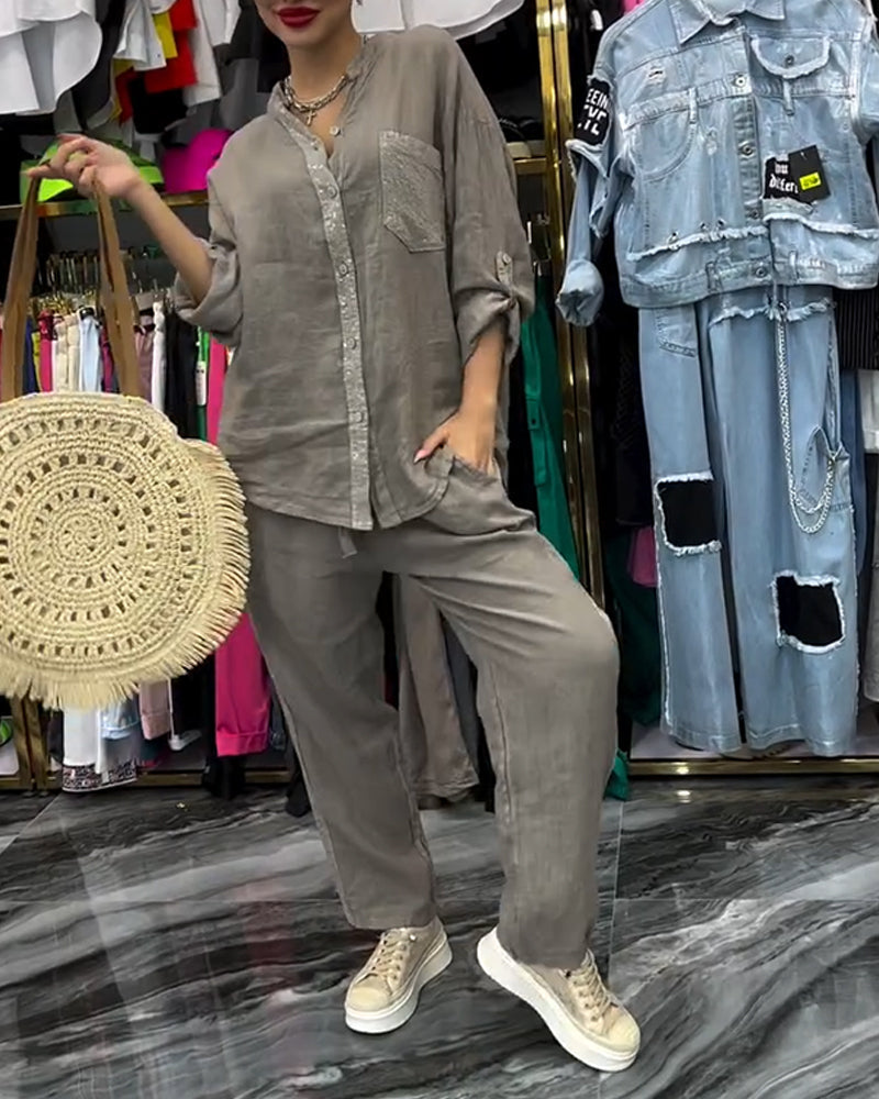 Stand Collar Pocket Casual Suit