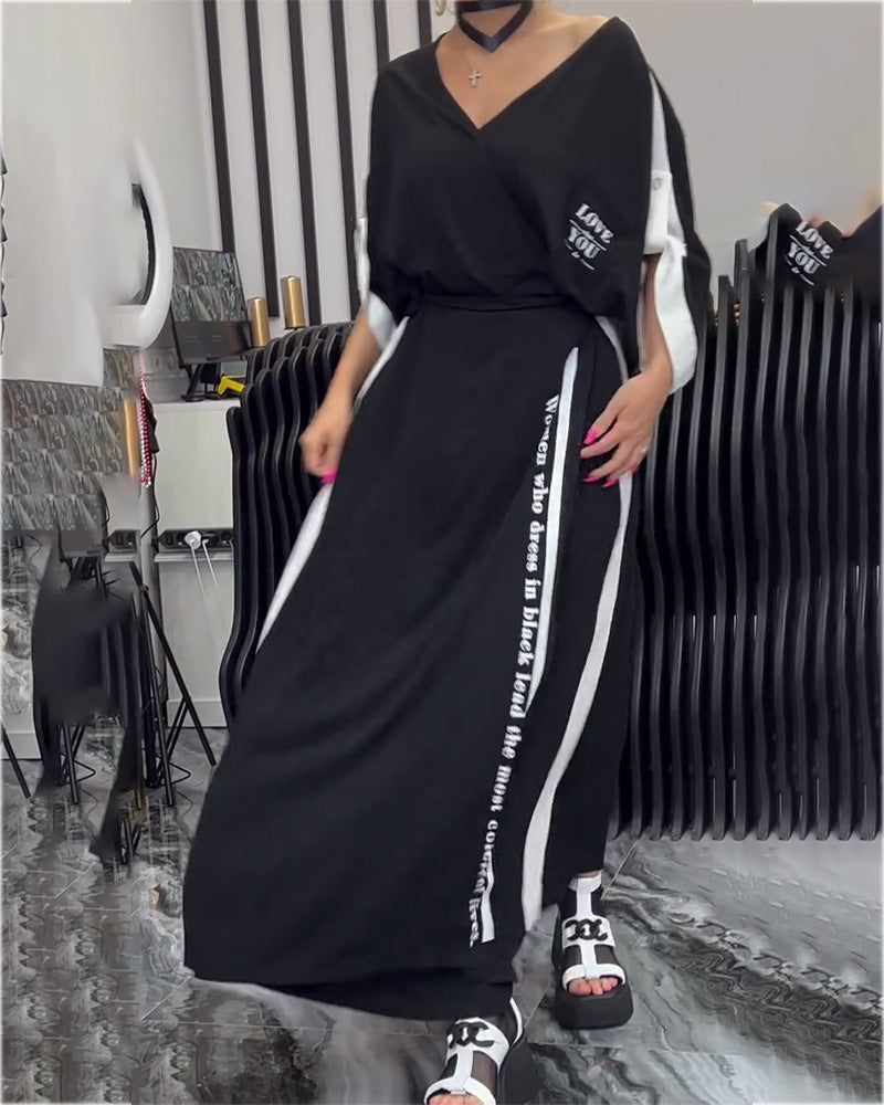 V-Neck Irregular Loose Trousers Suit