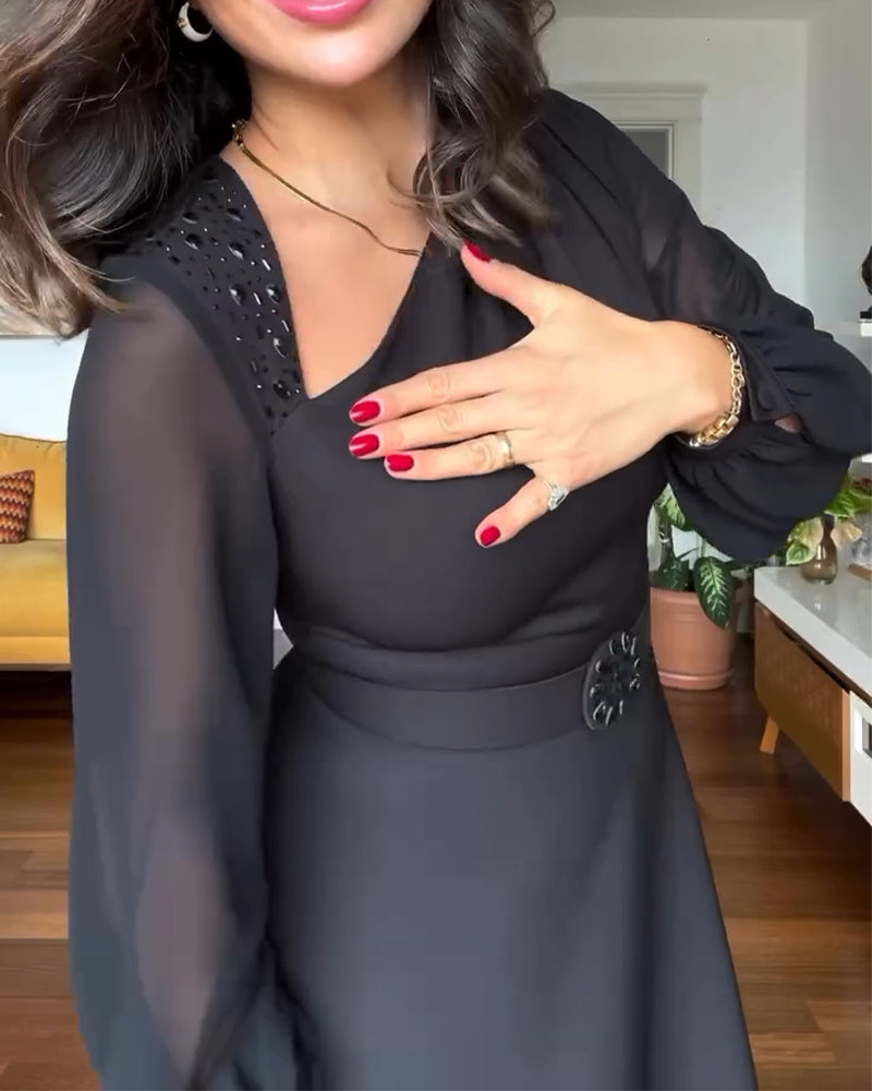 Beaded Puff Sleeve Waist Waist Dress