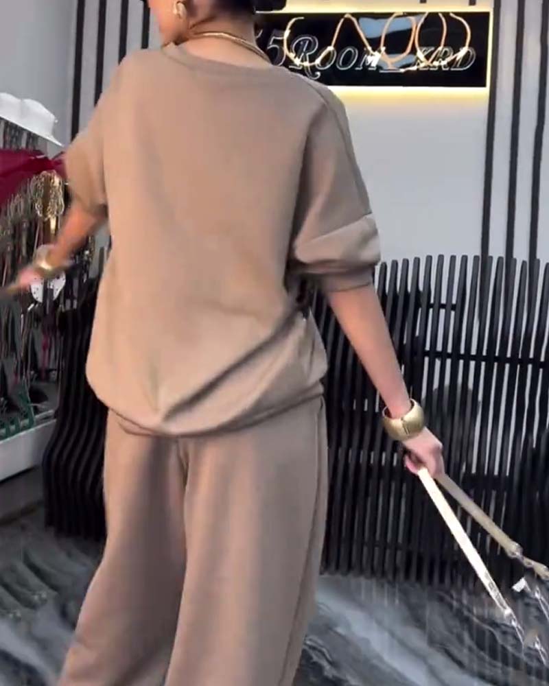 Leopard Print Casual Sweatshirt Set