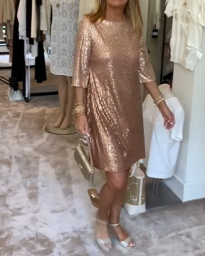 Elegant solid sequin shift dress