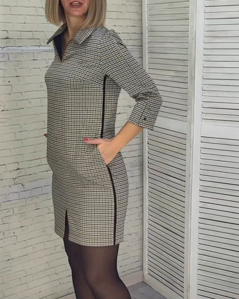 V-neck slit long-sleeved dress