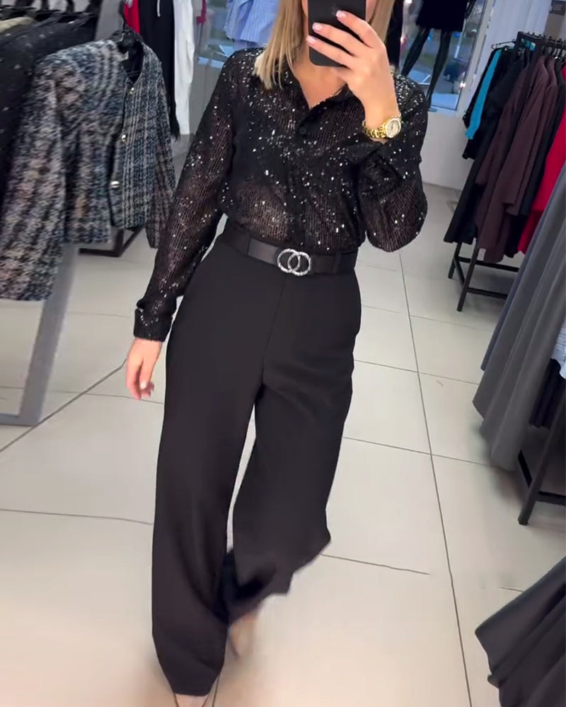 Button-Down Lapel Sequined Shirt