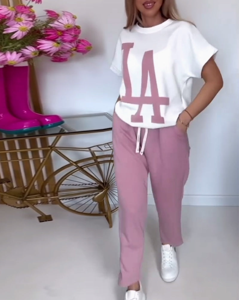 Casual Letter Print Sports Set