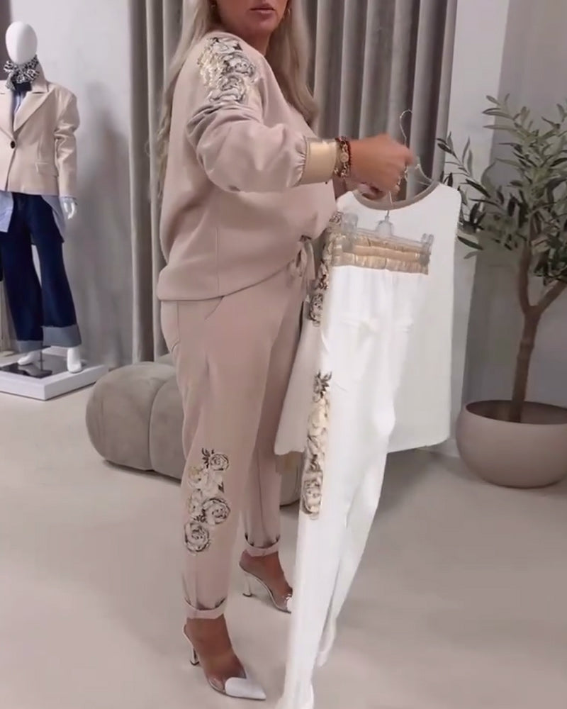 Long Sleeve V-Neck Casual Sweater Suit