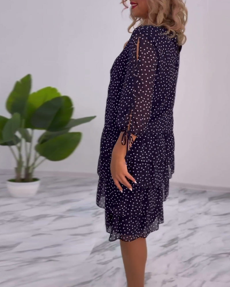 Polka dot print layered elegant dress