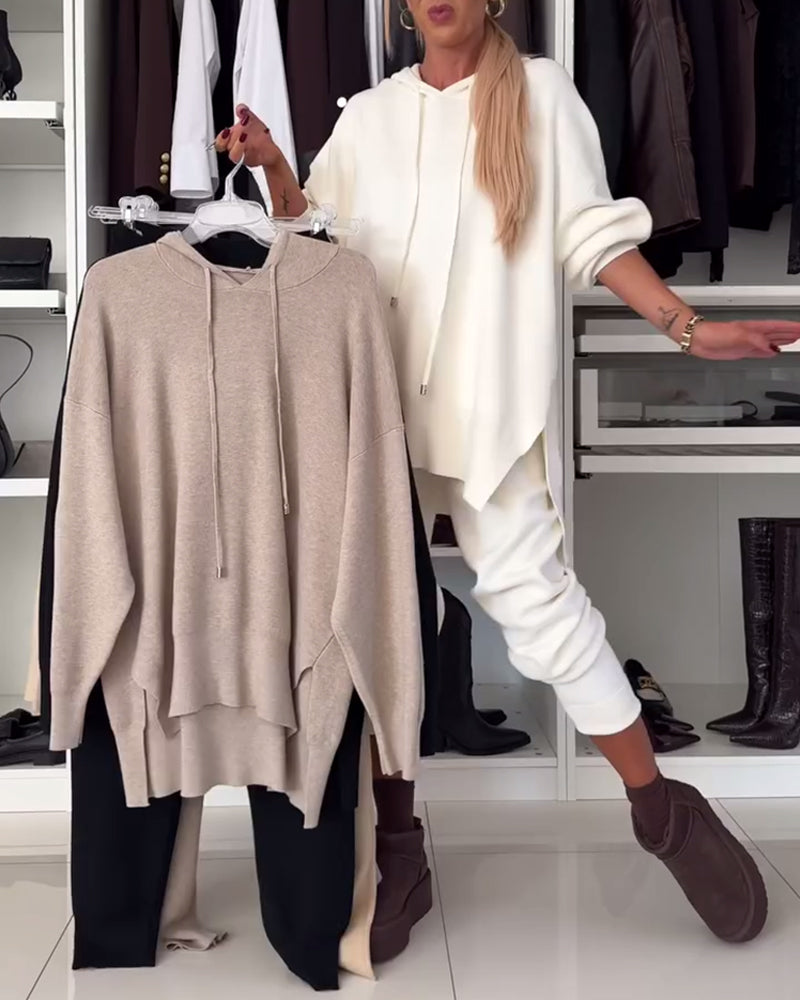 Two-piece set - solid color sweater and pants