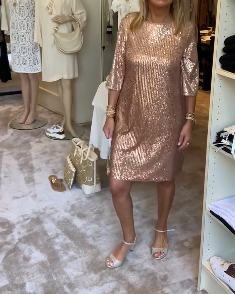 Elegant solid sequin shift dress
