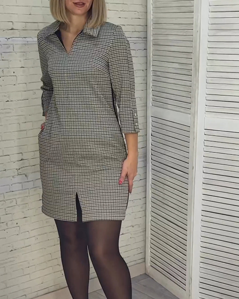 V-neck slit long-sleeved dress