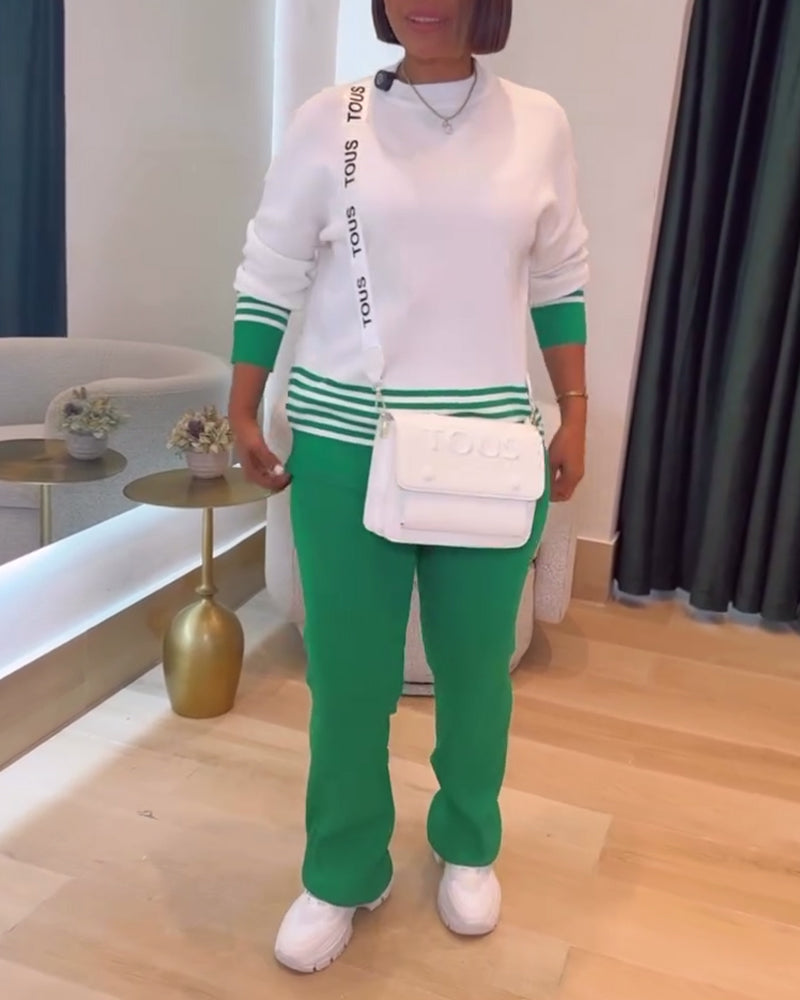 Striped Contrast Pullover Pants Set