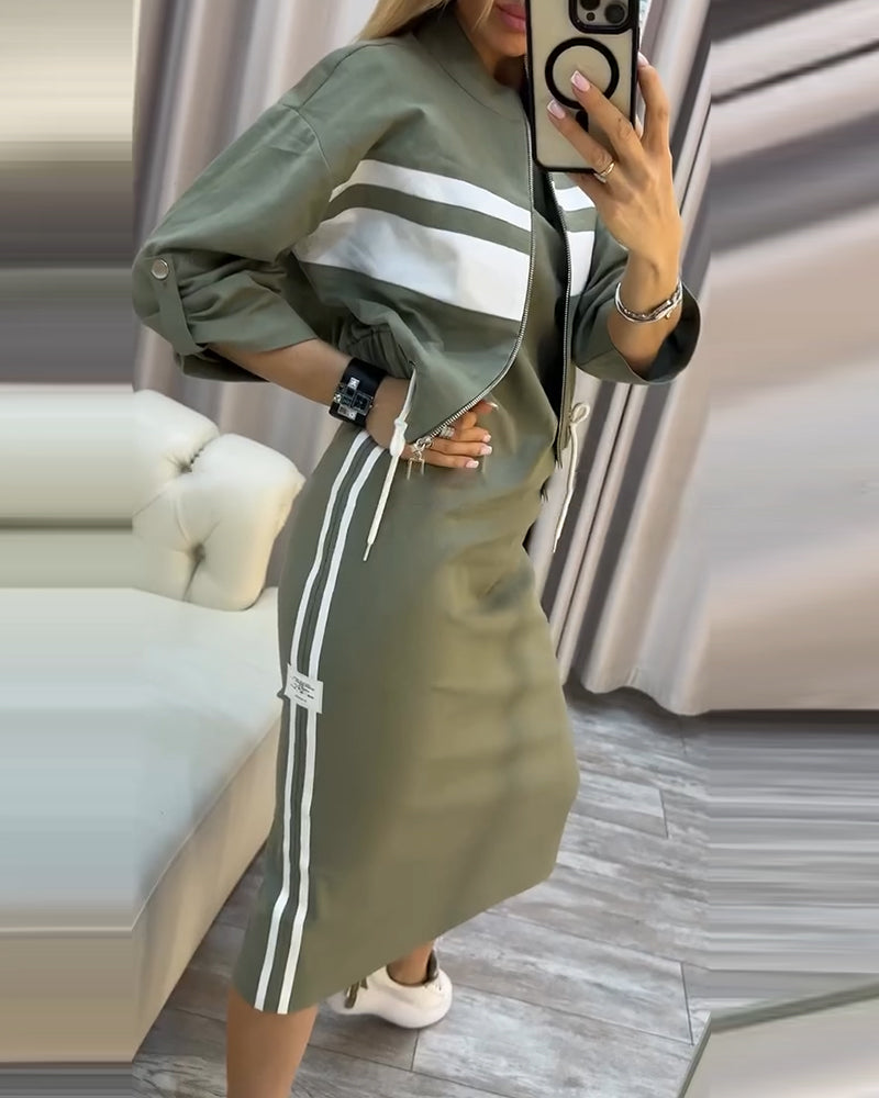 Casual jacket sleeveless dress set