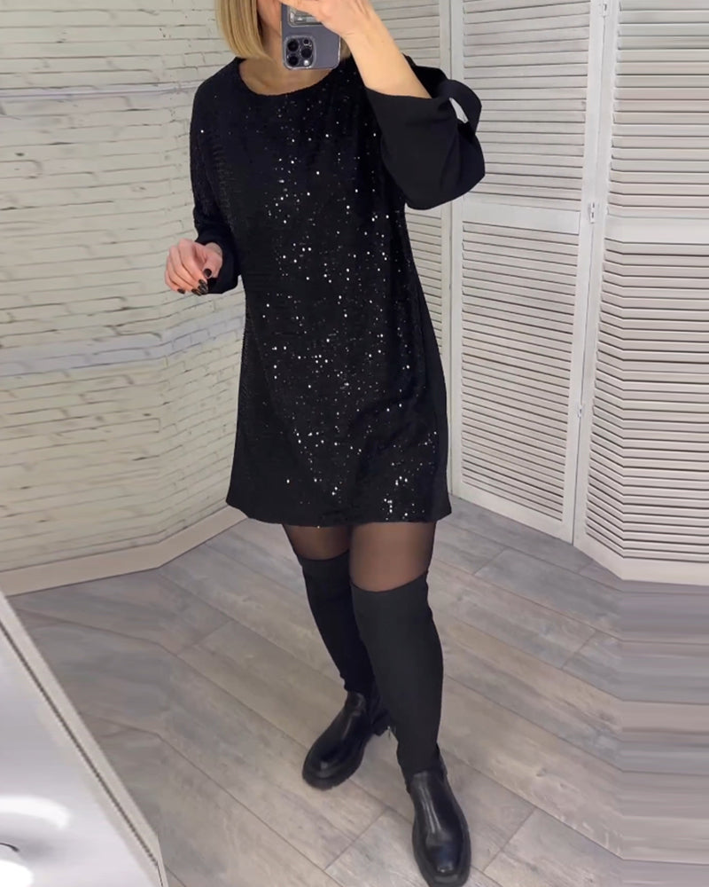 Sequin ruched sleeve dress