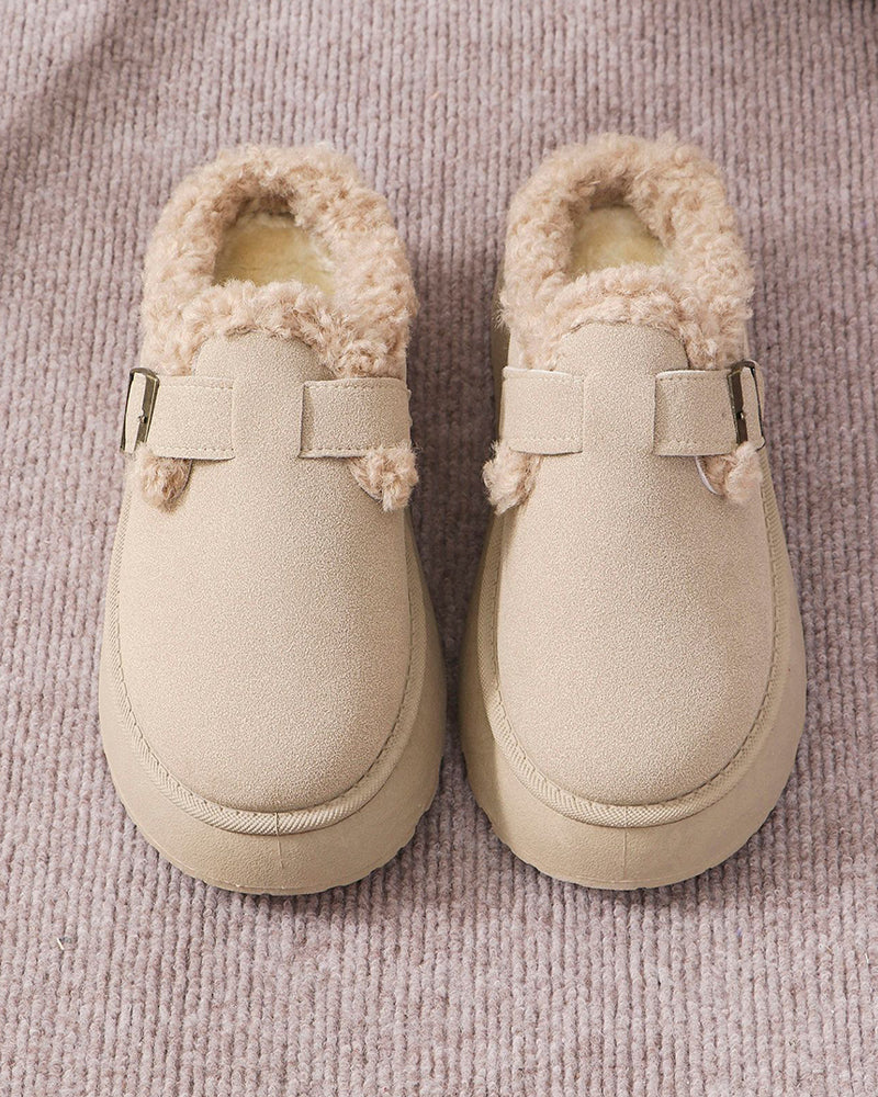 Thick-soled plush buckle warm slippers