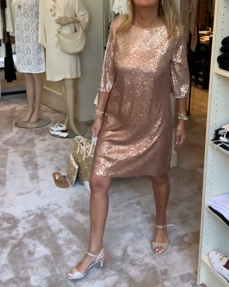 Elegant solid sequin shift dress