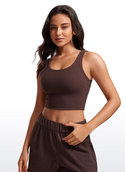 Ribbed U Neck Built in Bra Tank