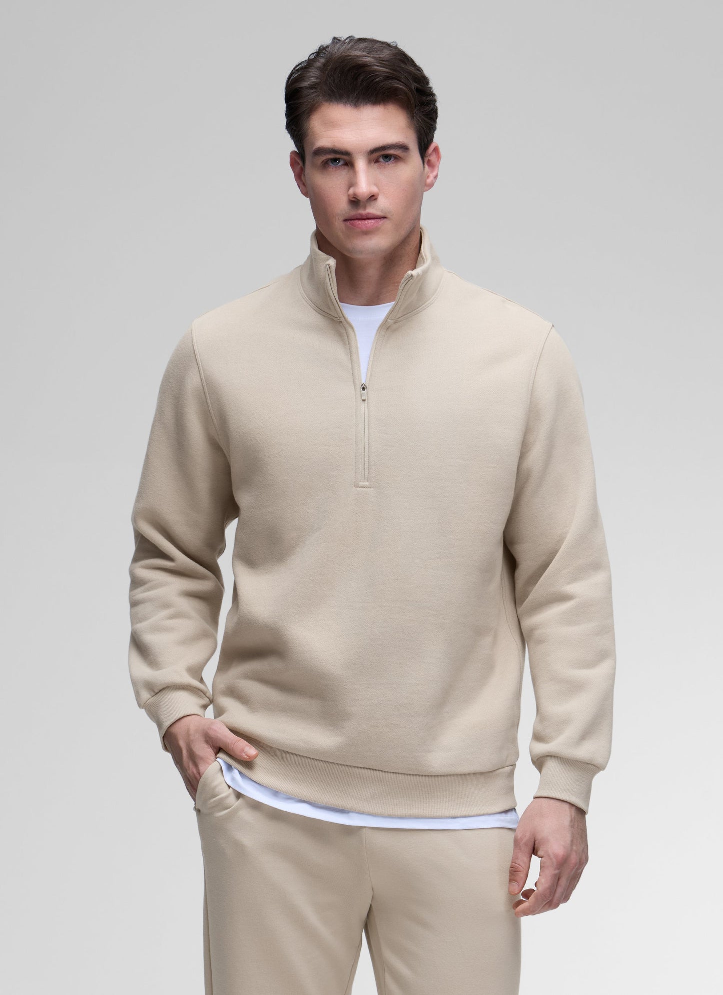 Fleece Lined Half Zip Sweatshirts Mock Neck