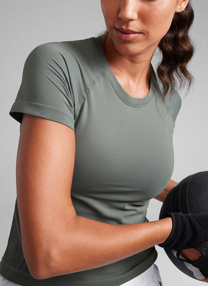 Seamless Waist Length Crewneck Short Sleeve